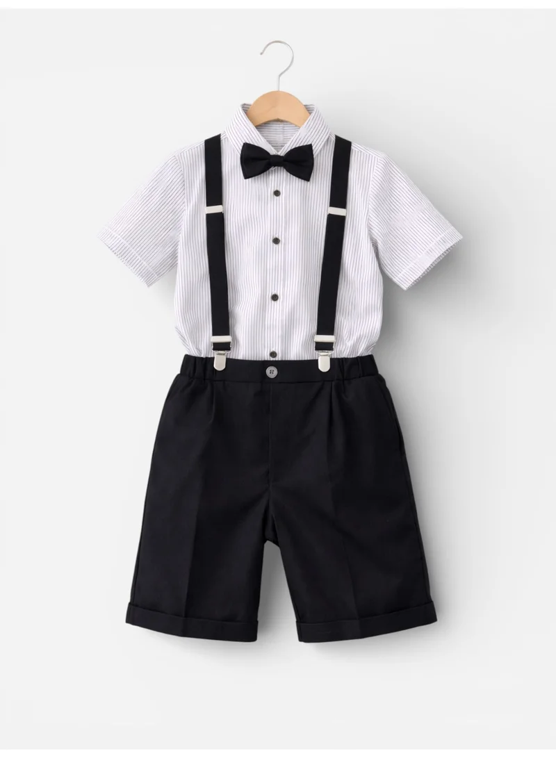 victor and jane Boys 4 Pc Set Formal Shirt, Shorts, Suspenders & Bow Tie Set